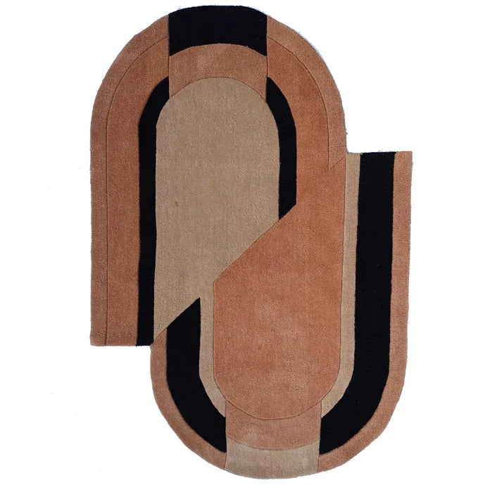 Modern abstract Bhadohi Carpets House rug with irregular geometric design in tan and black
