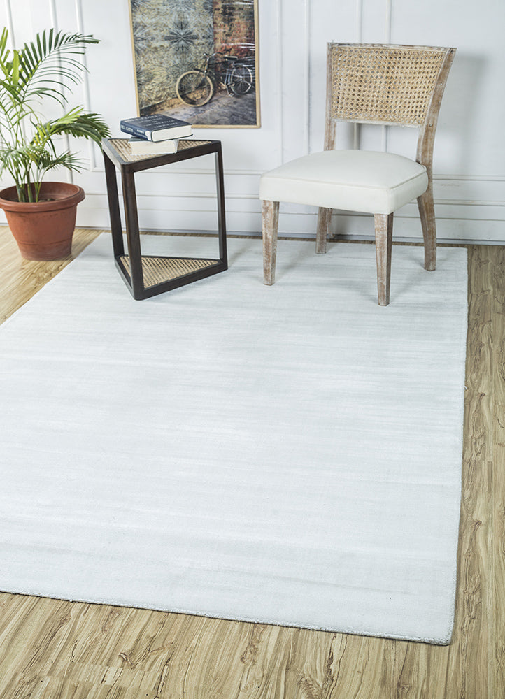 Snow White Viscose Silk Hand-Tufted Rug