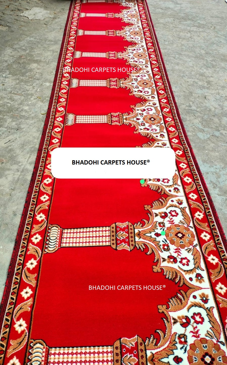 Red Color Masjid Prayer Carpet Roll – High-Pile 12mm Thick, Custom Sizes Available