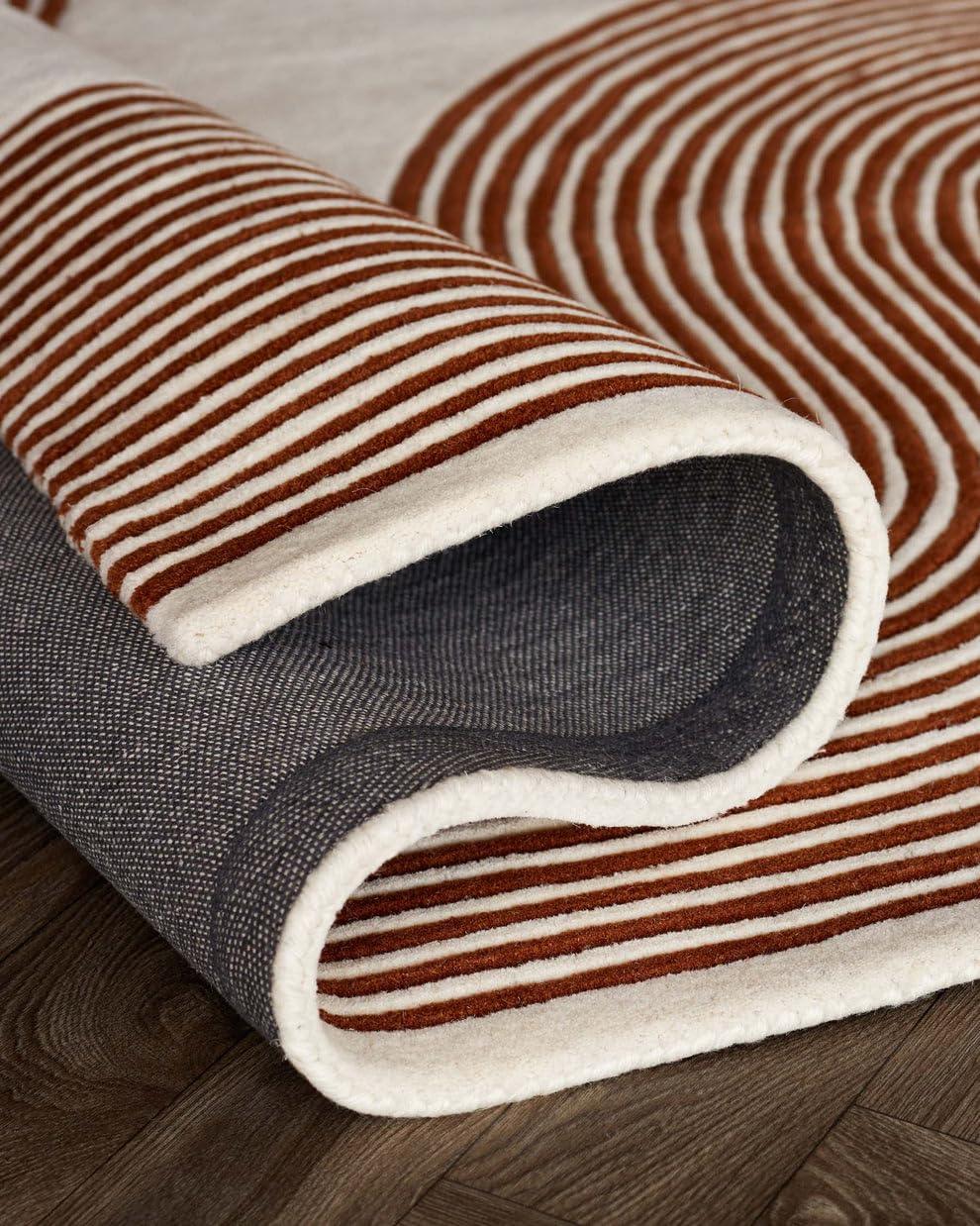 Hand-tufted ripple pattern carpet rug with brown and white stripes by Bhadohi Carpets House