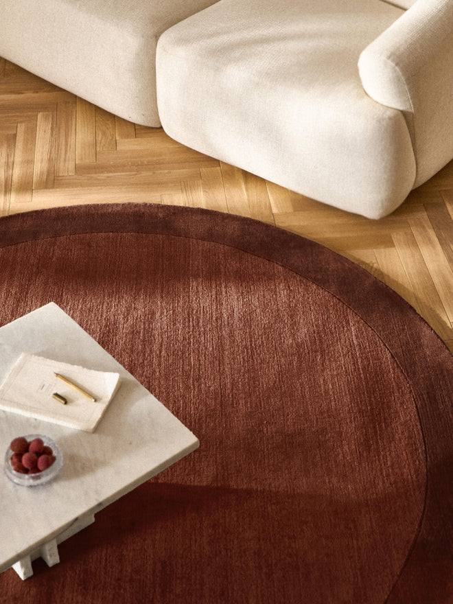 Rust Frame Viscose Silk Round Area Rug