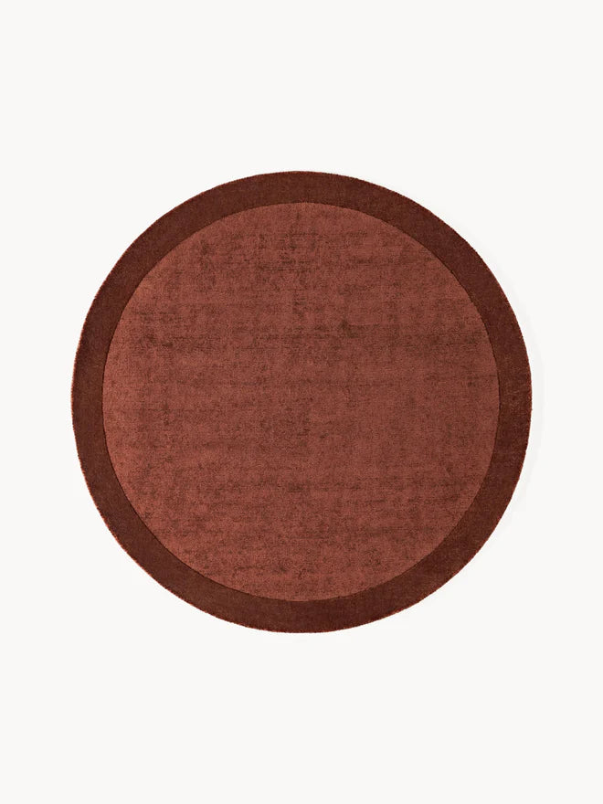 Rust Frame Viscose Silk Round Area Rug
