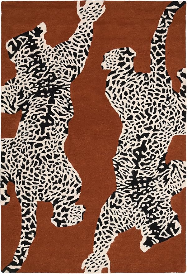 Rust Handmade Climbing Jaguar Wool Area Rug
