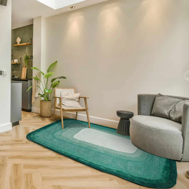 Green Color Hand-Tufted Irregular Rug