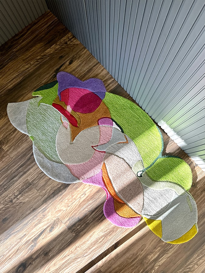 Bright Green Color Premium Handmade Woolen Irregular Rug