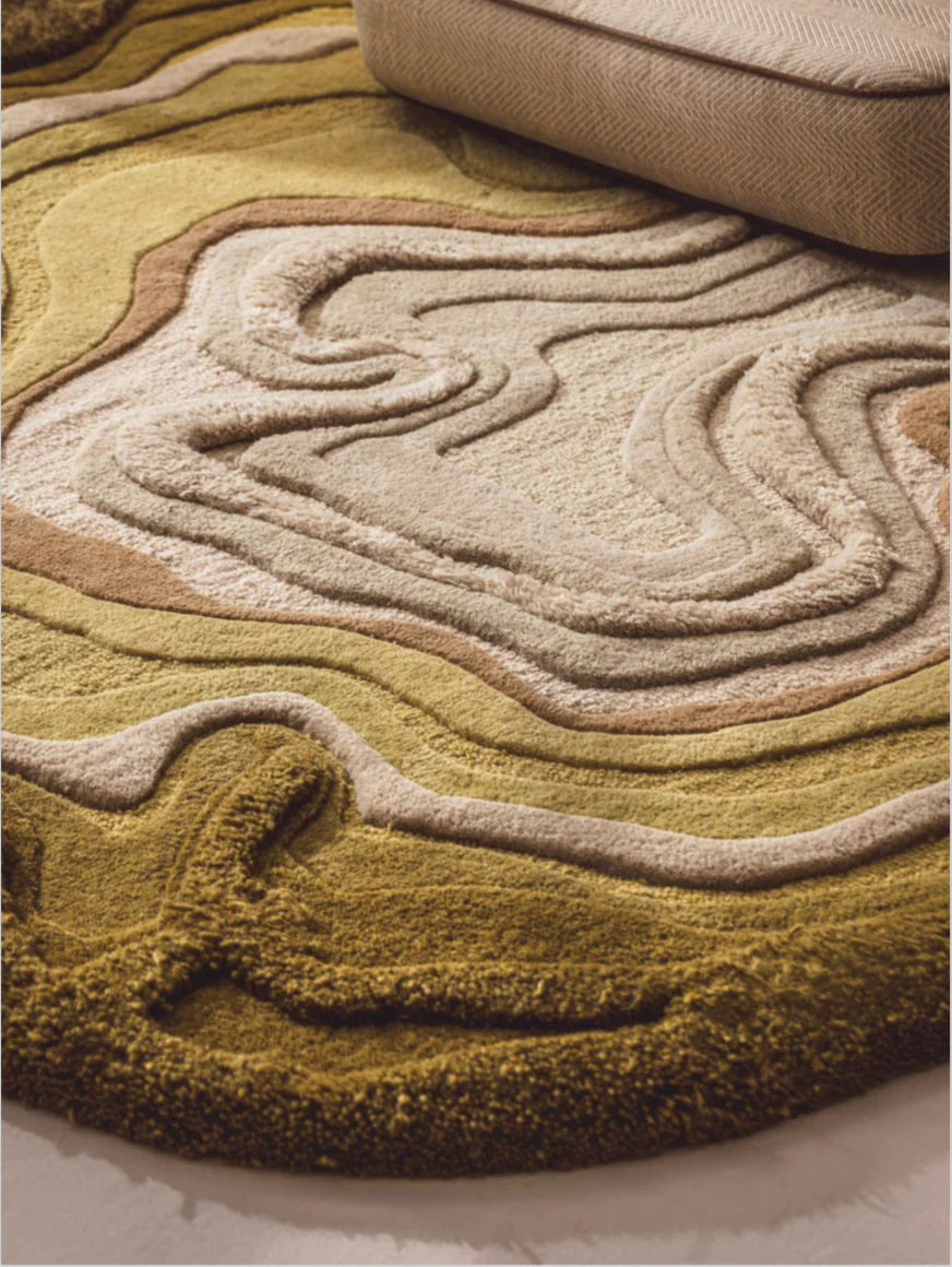 Green & Beige Color High-Low Hand-Tufted Wool Rug