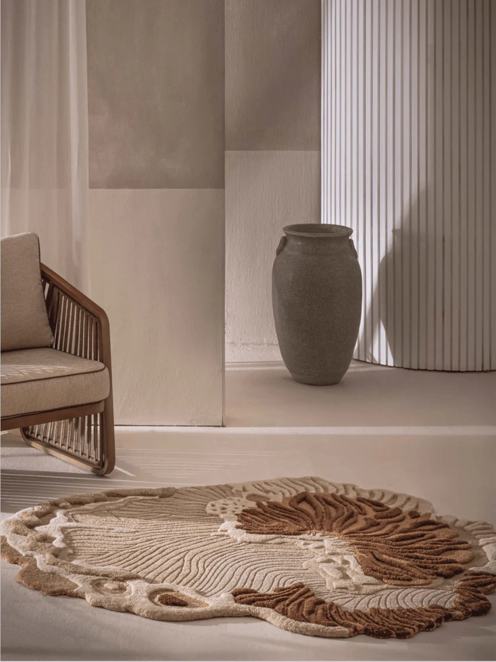 Beige & Brown Color High-Low Hand-Tufted Wool Rug