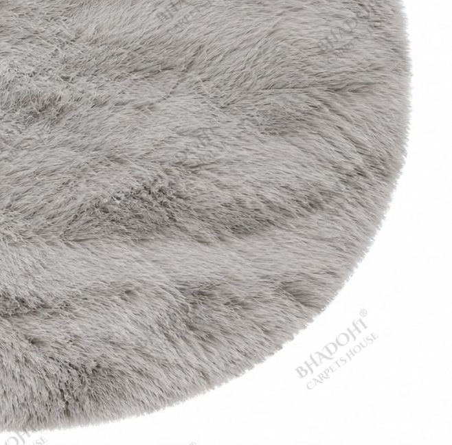 Silver Soft & Fluffy Cloud Fur Round Carpet & Rug