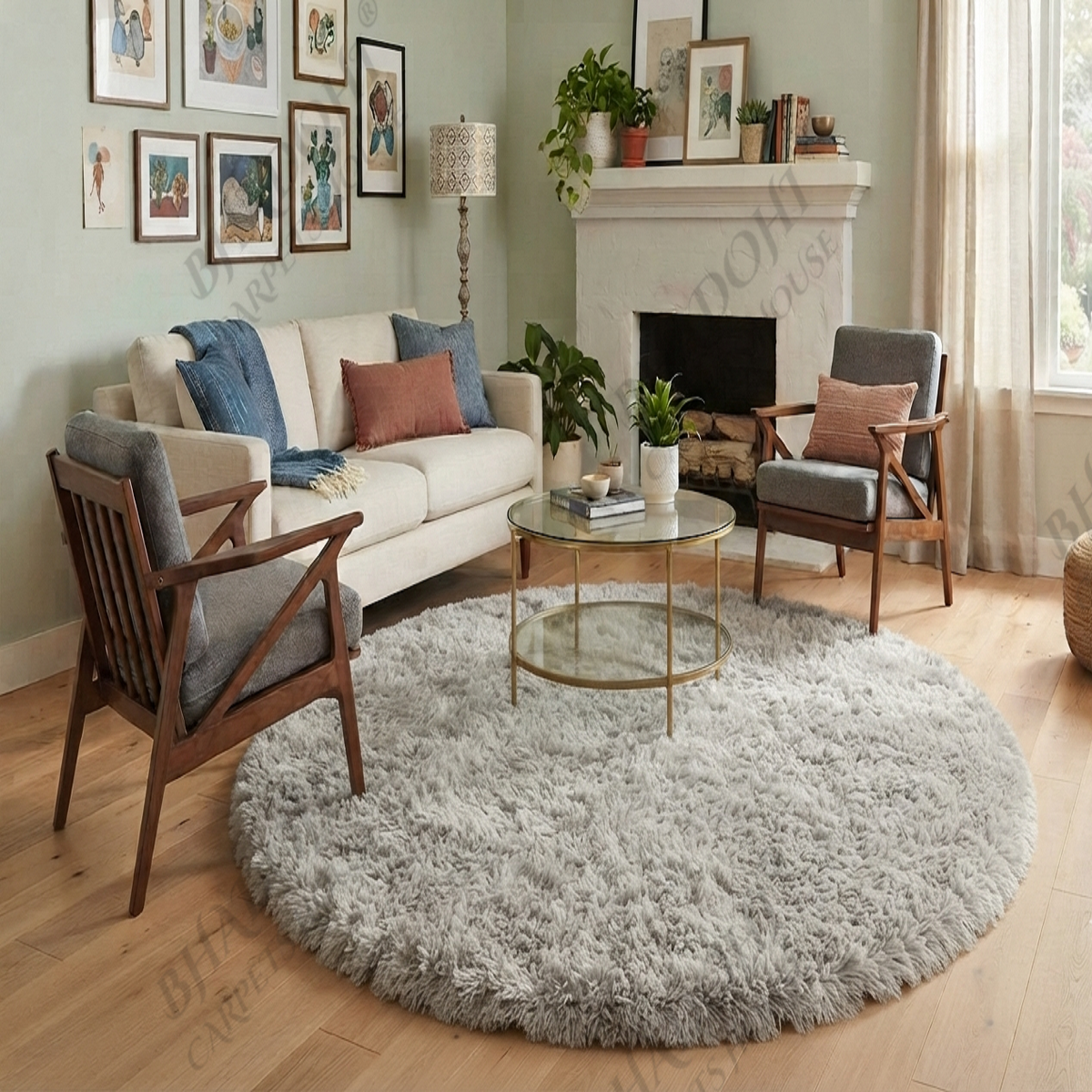Silver Soft & Fluffy Cloud Fur Round Carpet & Rug