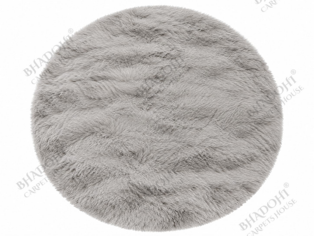 Silver Soft & Fluffy Cloud Fur Round Carpet & Rug