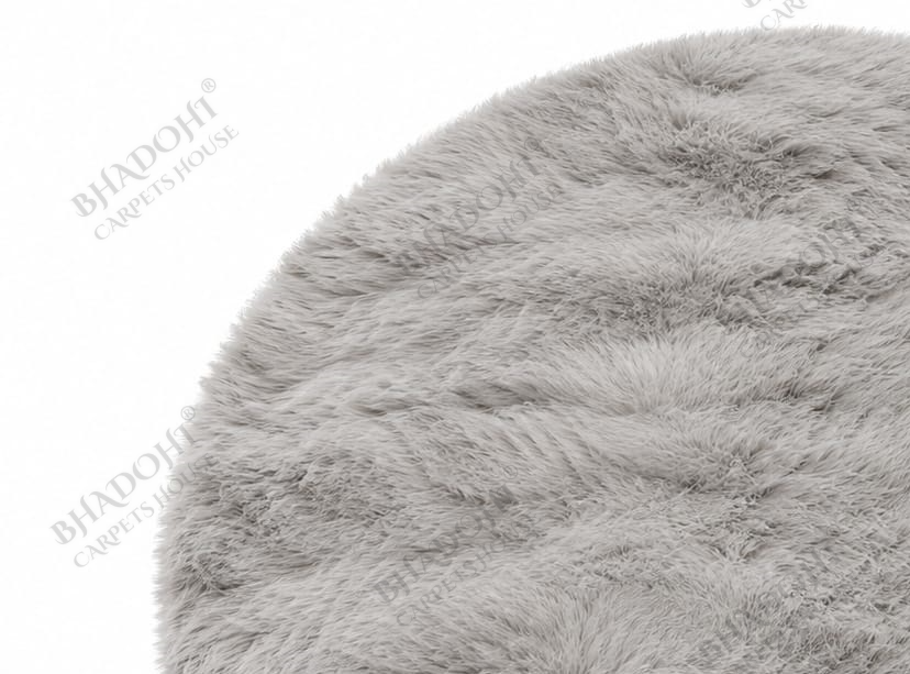 Silver Soft & Fluffy Cloud Fur Round Carpet & Rug