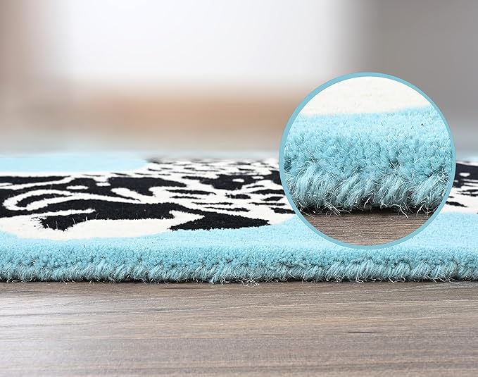 Sky Blue Handmade Climbing Jaguar Wool Area Rug