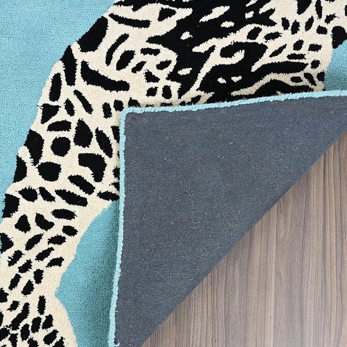 Sky Blue Handmade Climbing Jaguar Wool Area Rug