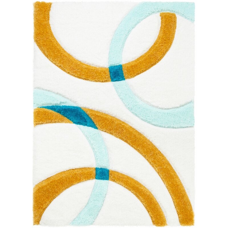 Mustard & Sky Blue San Francisco Shaggy Carpet | Luxurious Handmade Microfiber Area Rug