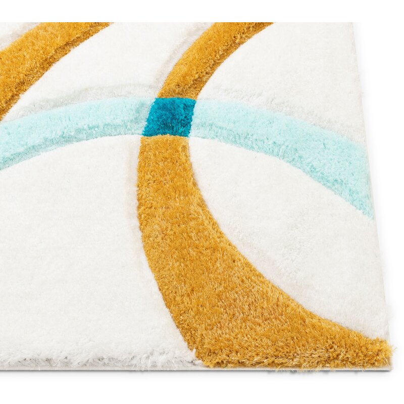 Mustard & Sky Blue San Francisco Shaggy Carpet | Luxurious Handmade Microfiber Area Rug