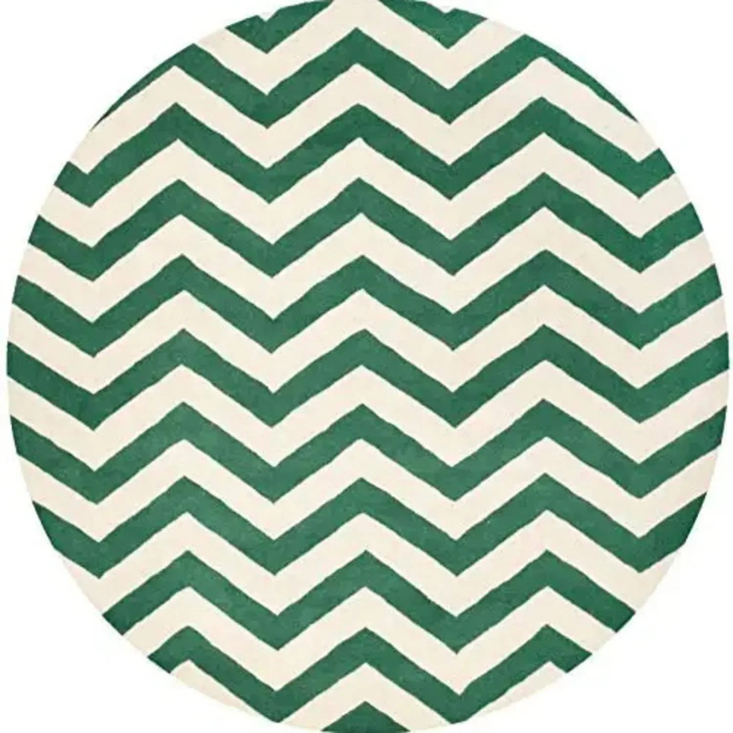 Round green and white zigzag wool carpet rug from Bhadohi Carpets House