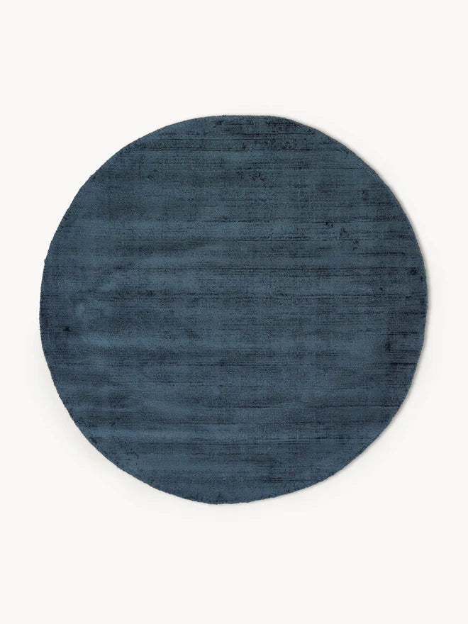 Teal Turquoise Viscose Silk Round Area Rug