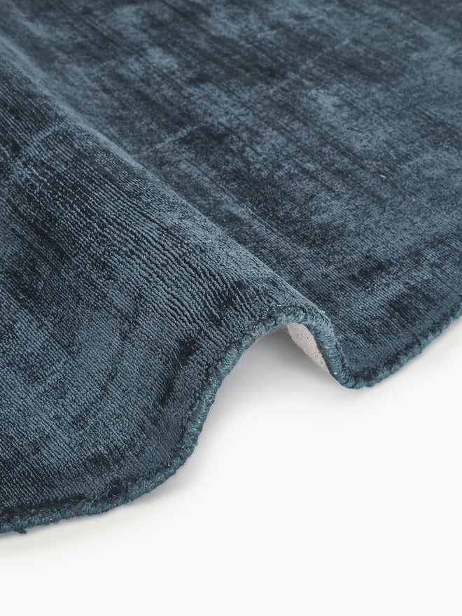 Teal Turquoise Viscose Silk Round Area Rug