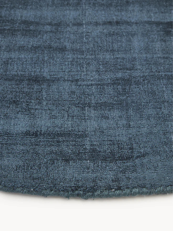 Teal Turquoise Viscose Silk Round Area Rug