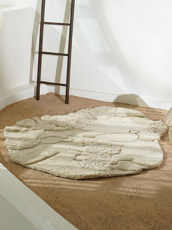 Beige Color High-Low Hand-Tufted Wool Rug