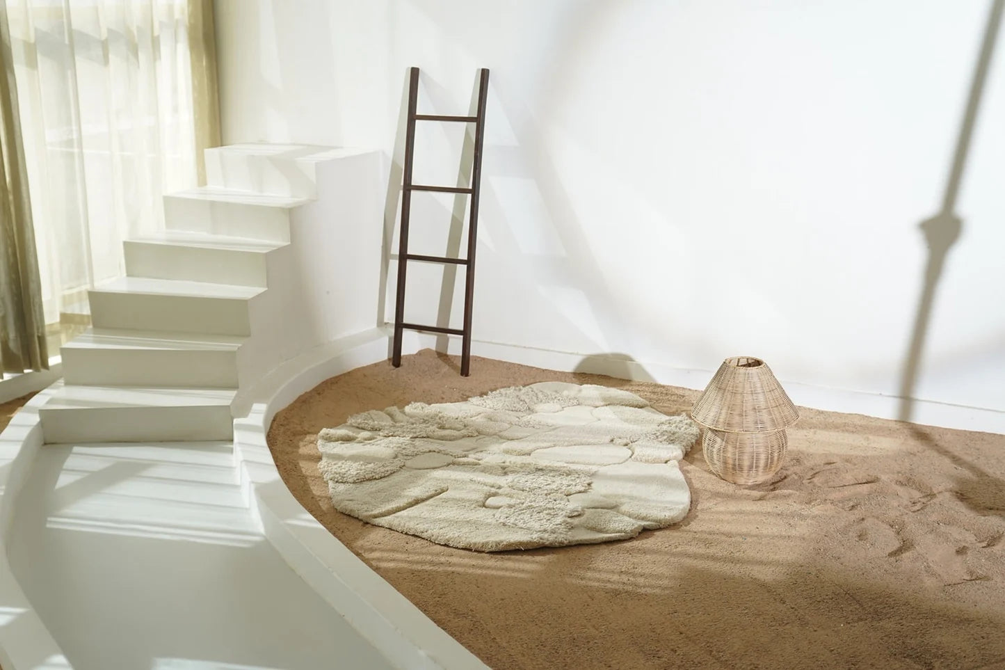 Beige Color High-Low Hand-Tufted Wool Rug