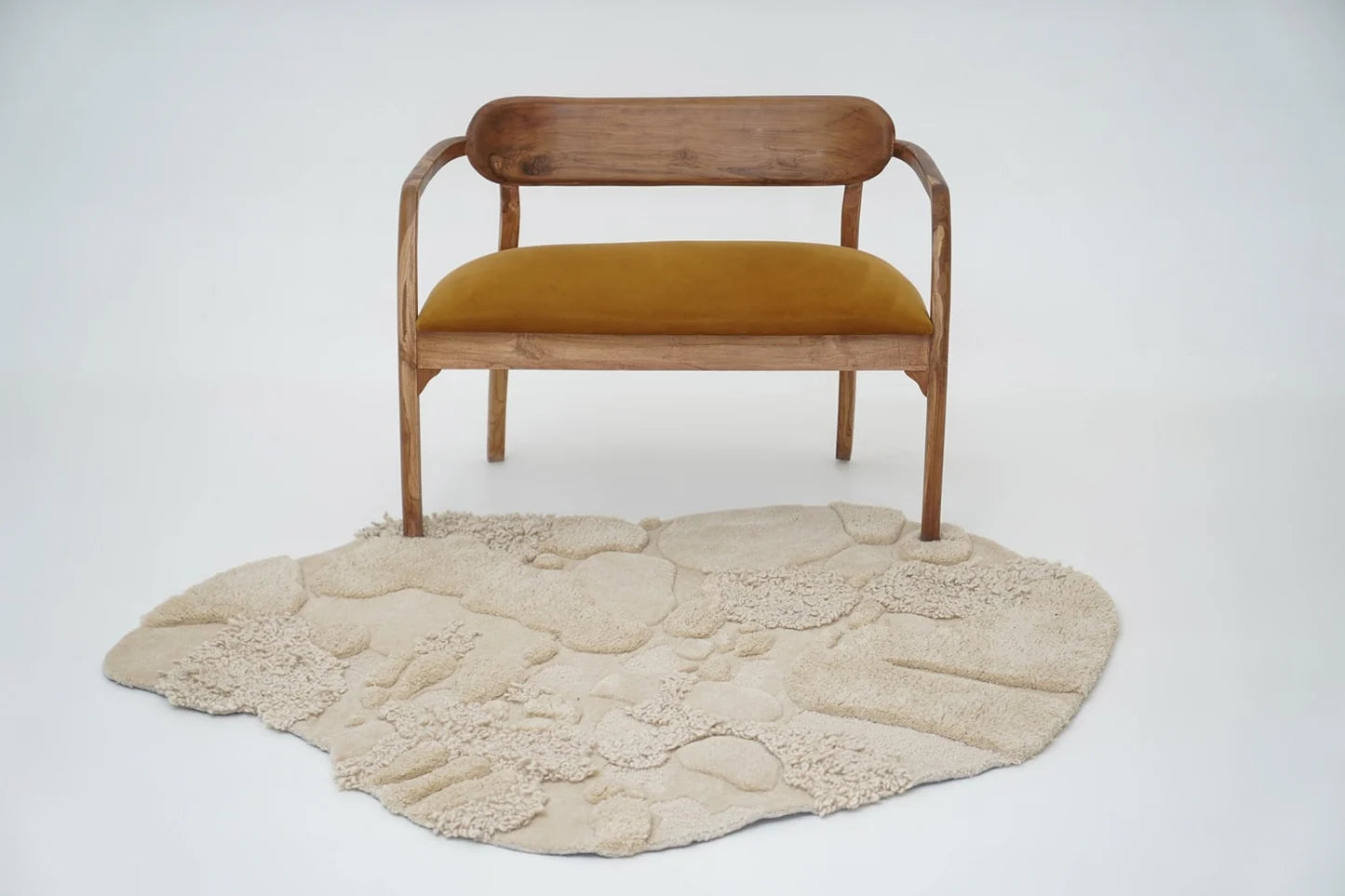 Beige Color High-Low Hand-Tufted Wool Rug