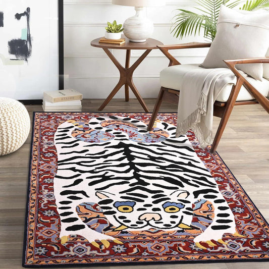 Tibetan Tiger Design with Oriental Border Carpet & Rug