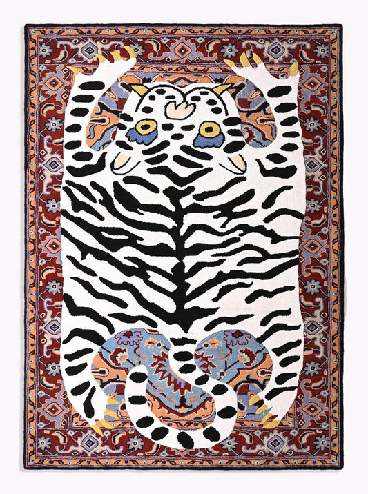 Tibetan Tiger Design with Oriental Border Carpet & Rug