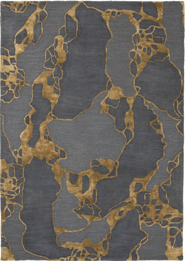 Grey & Gold Hand-Tufted Viscose Silk & Wool Rug