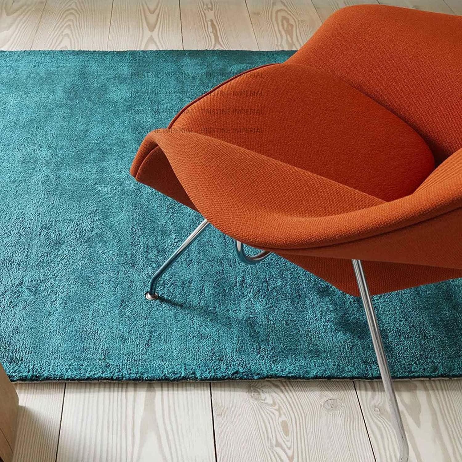 Turquoise Lustrous Loom Viscose Silk Hand-Tufted Rug