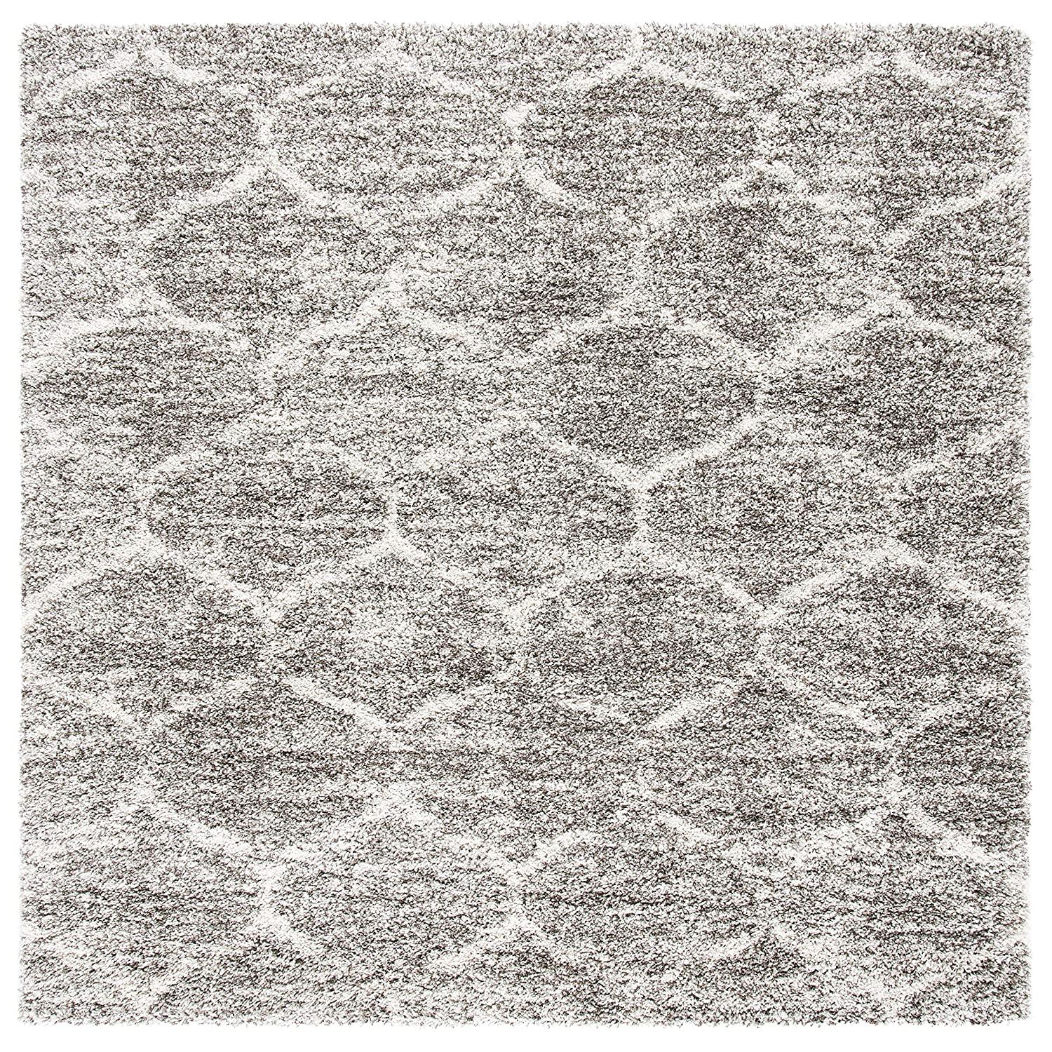 Grey ombre shaggy carpet rug with geometric pattern from Bhadohi Carpets House