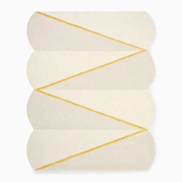 Modern irregular white carpet with yellow zigzag line, Bhadohi Carpets House rug