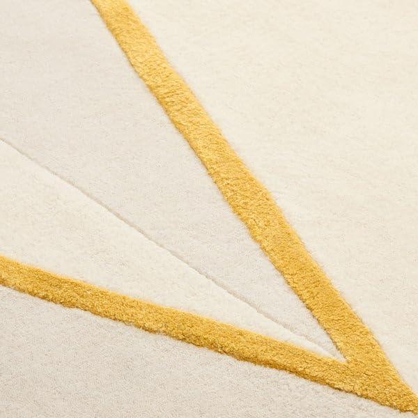 Modern geometric carpet rug with gold and cream design by Bhadohi Carpets House
