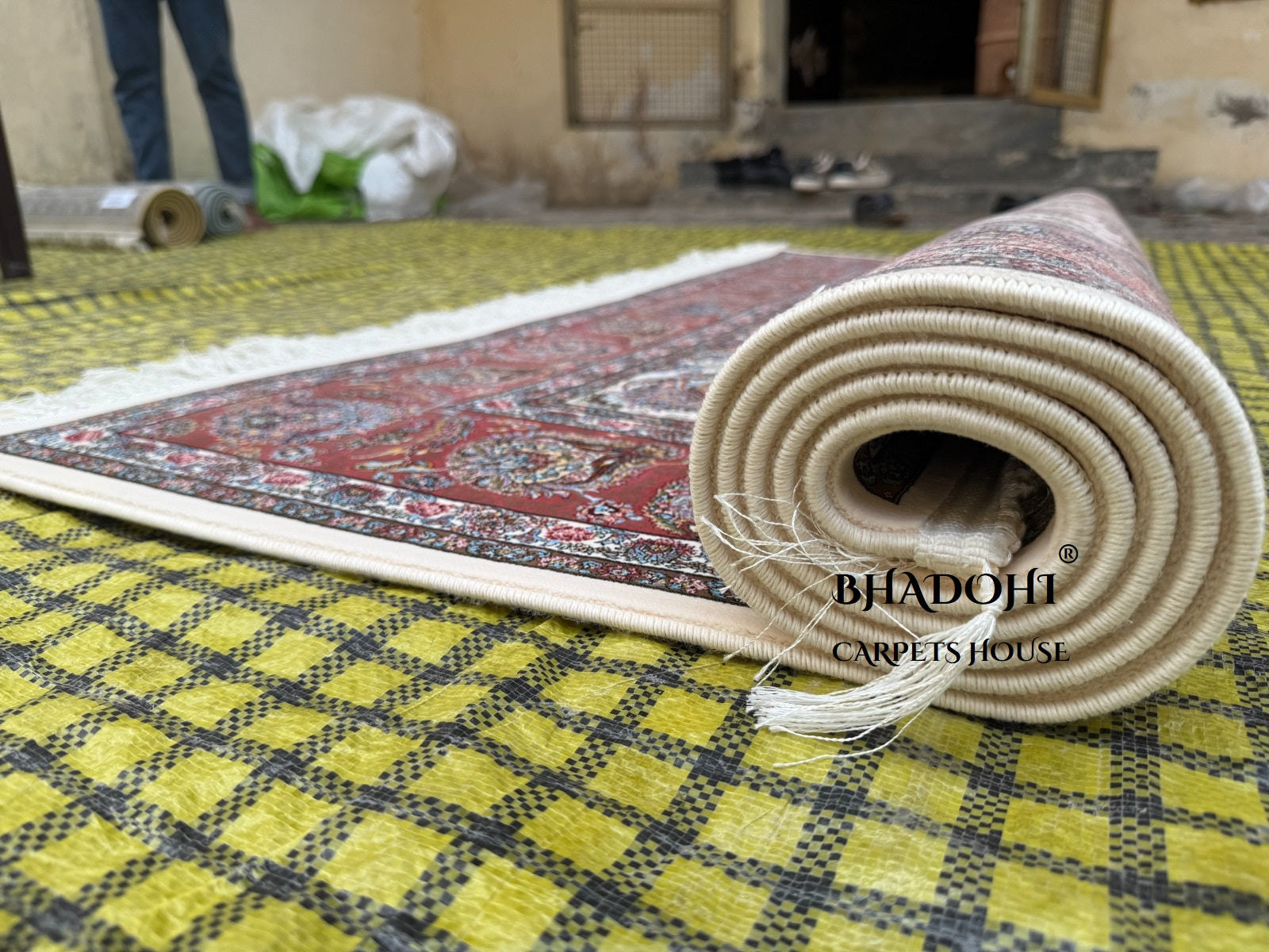 Ivory Color Iranian Knotted 1200 Reeds Silk Rug