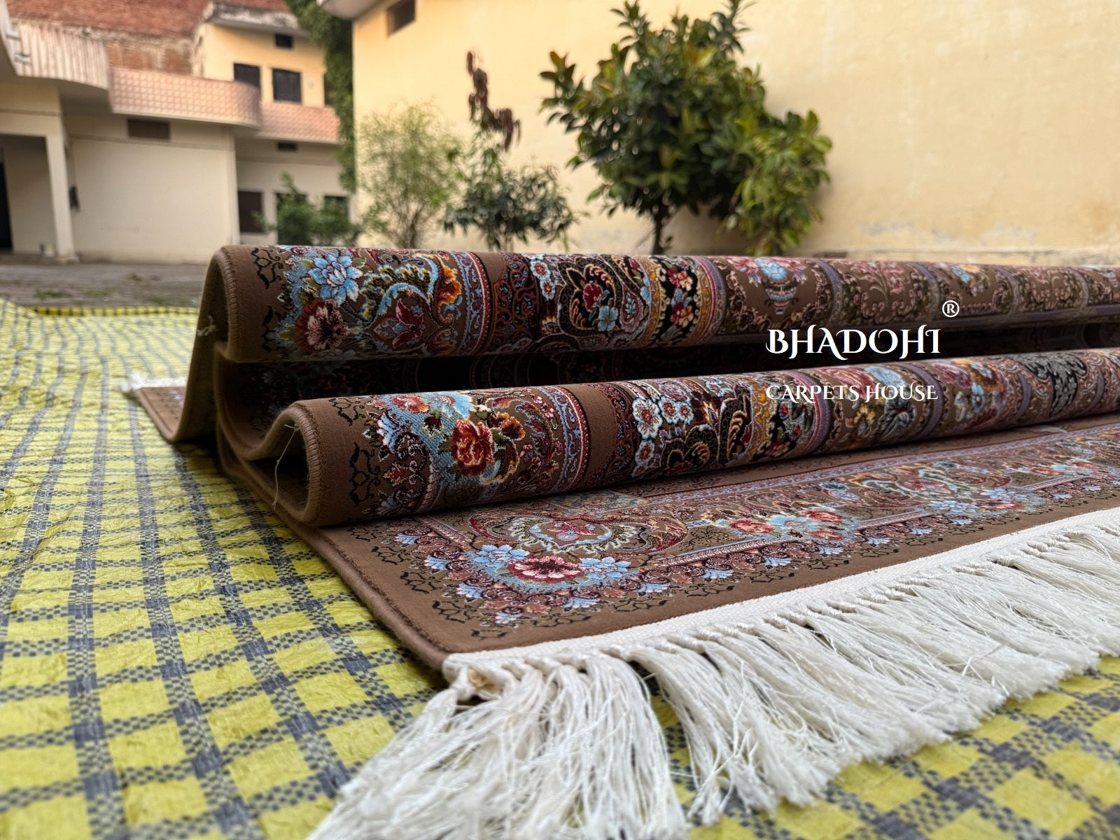 Brown Color Iranian Knotted 1200 Reeds Silk Rug