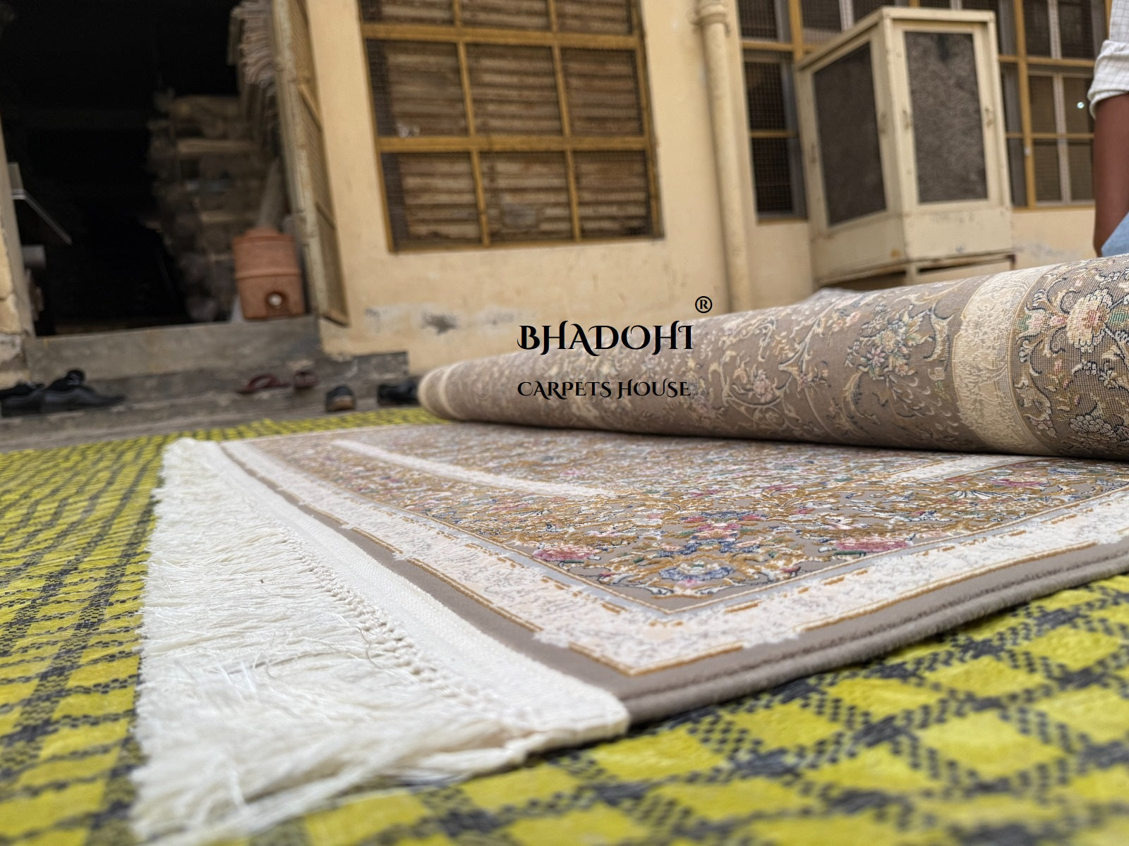 Beige Color Iranian Knotted 1200 Reeds Silk Rug