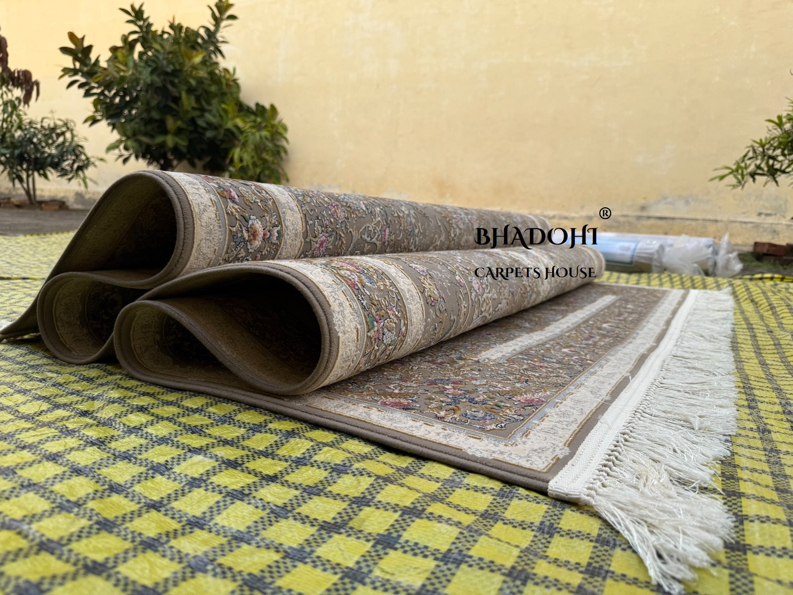 Beige Color Iranian Knotted 1200 Reeds Silk Rug