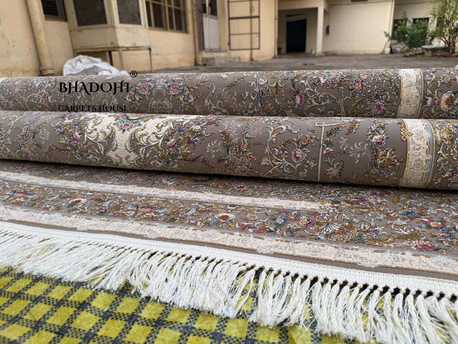 Beige Color Iranian Knotted 1200 Reeds Silk Rug