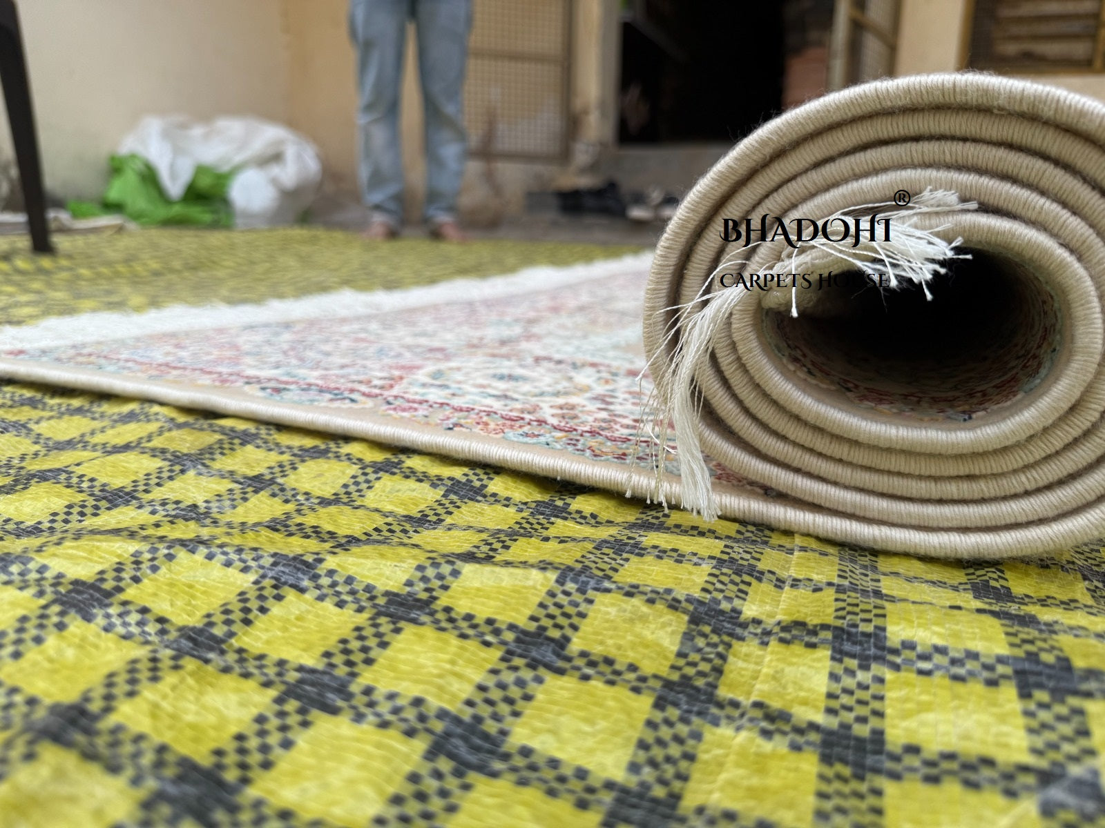 Beige Color Iranian Knotted 1200 Reeds Silk Rug