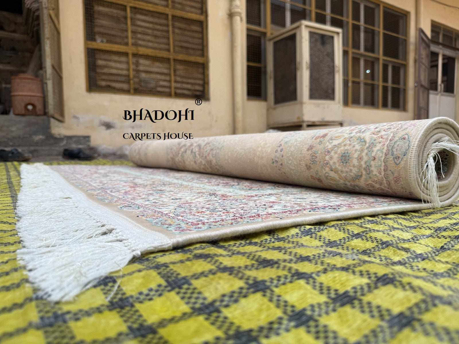 Beige Color Iranian Knotted 1200 Reeds Silk Rug