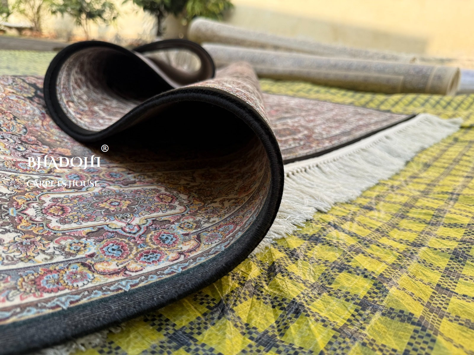 Black Color Iranian Knotted 1200 Reeds Silk Rug