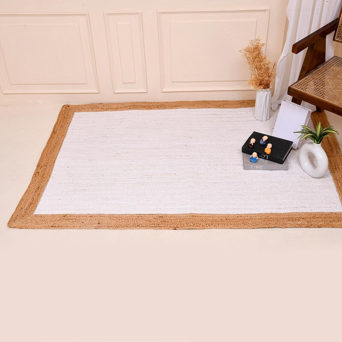 White & Beige Color Handmade Braided Jute Carpet