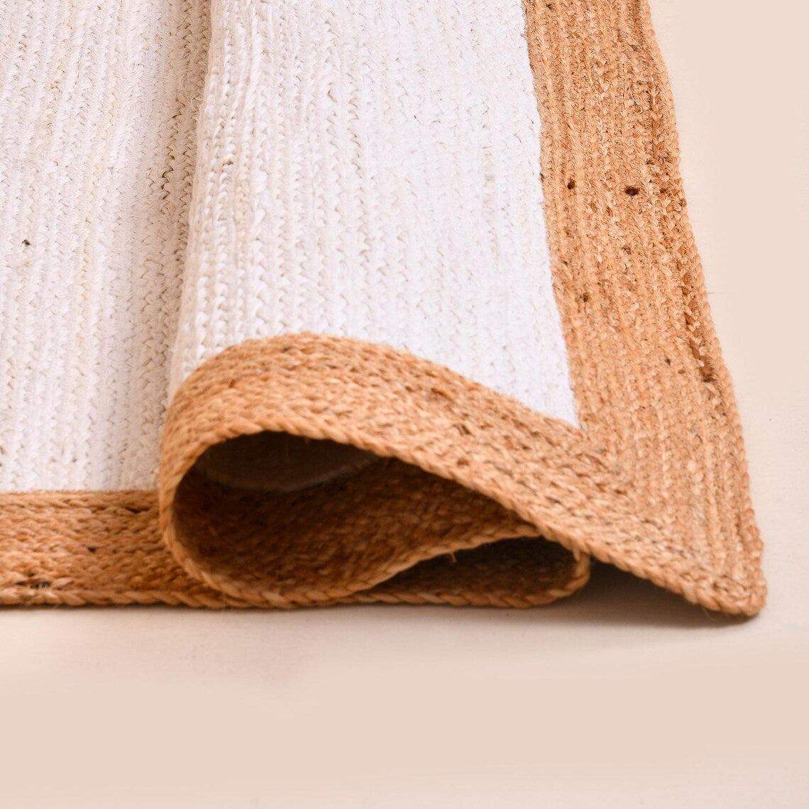 White & Beige Color Handmade Braided Jute Carpet