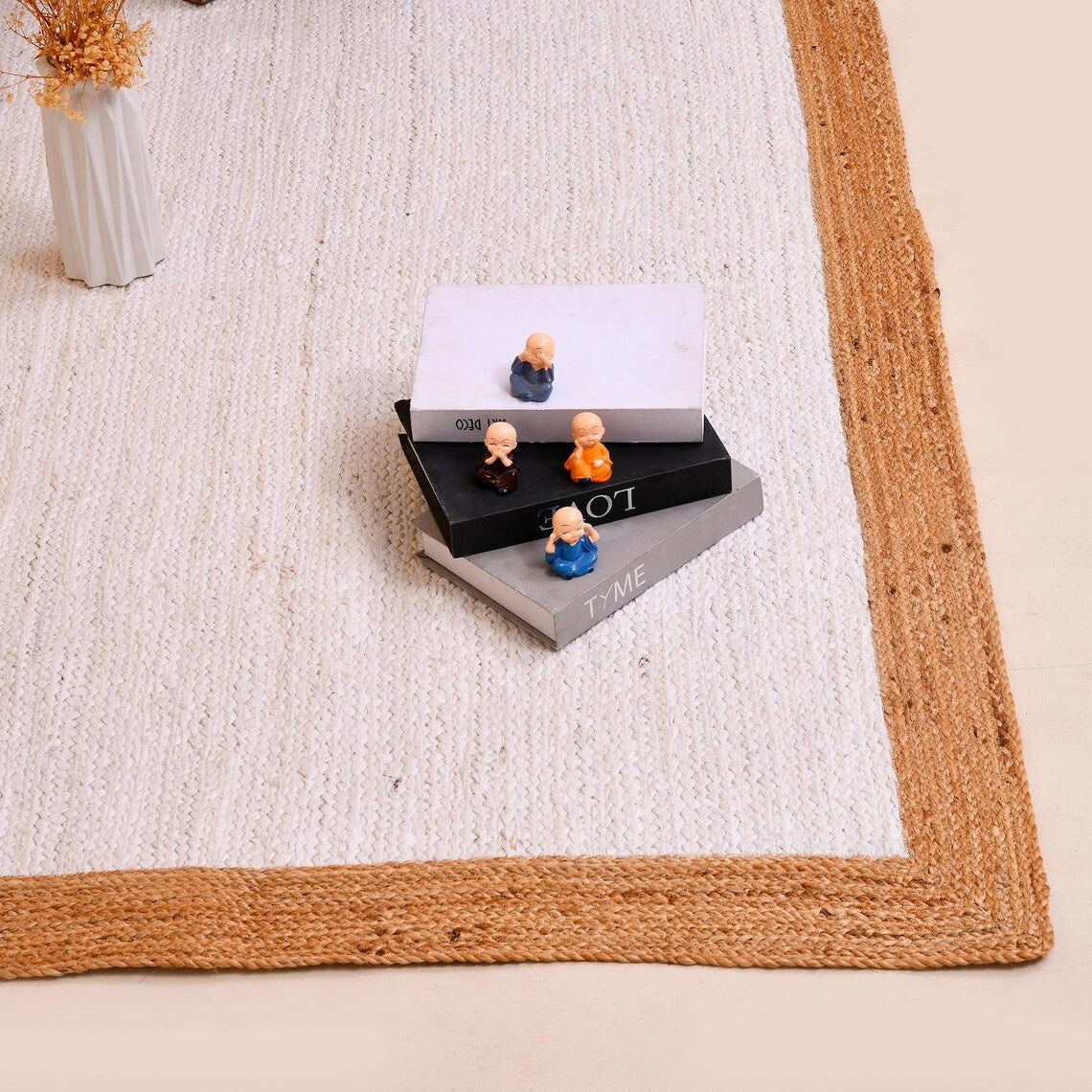 White & Beige Color Handmade Braided Jute Carpet