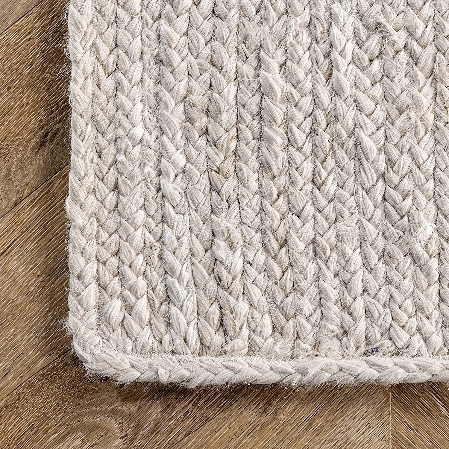 White Color Handmade Braided Jute Carpet