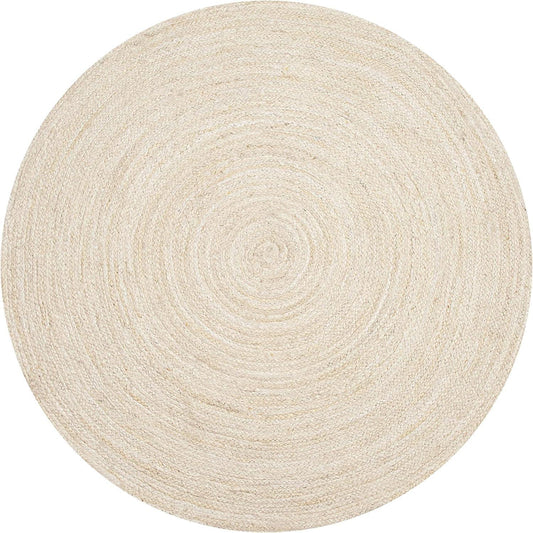 White Color Round Handmade Braided Jute Rug