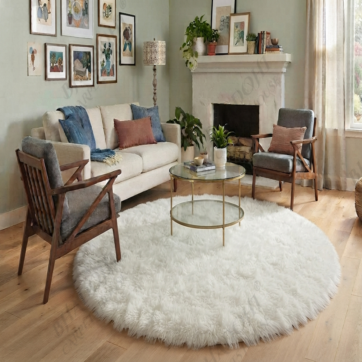 White Soft & Fluffy Cloud Fur Round Carpet & Rug