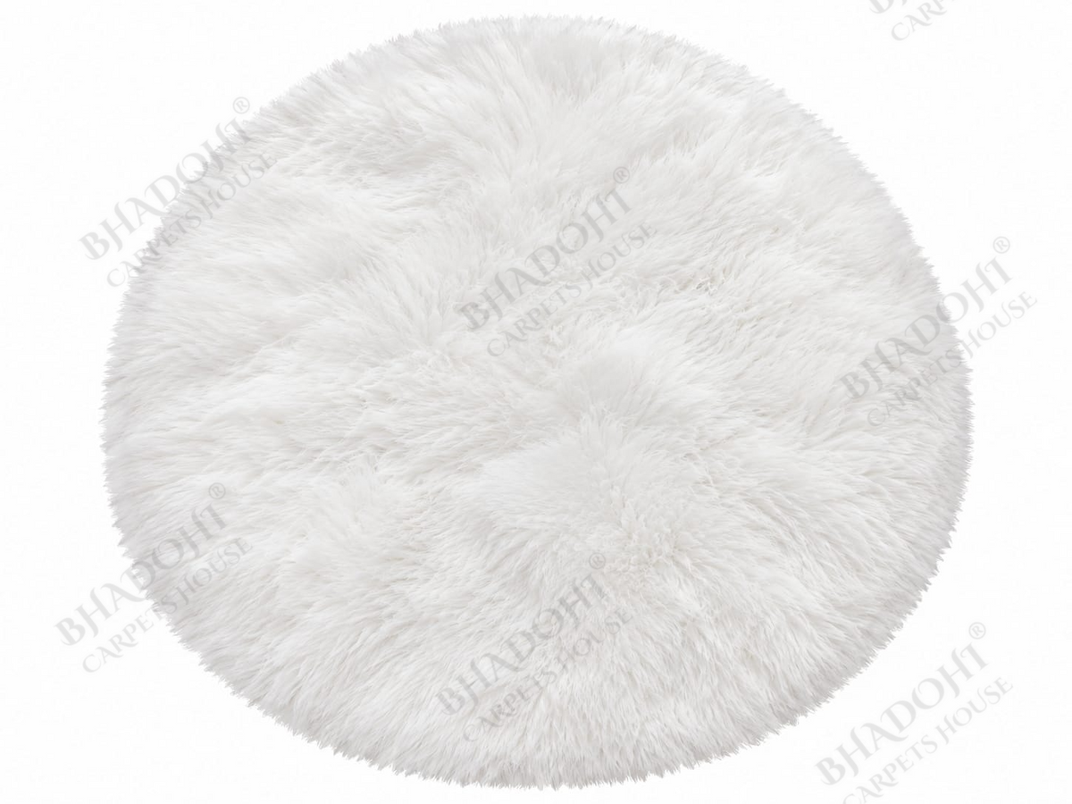 White Soft & Fluffy Cloud Fur Round Carpet & Rug
