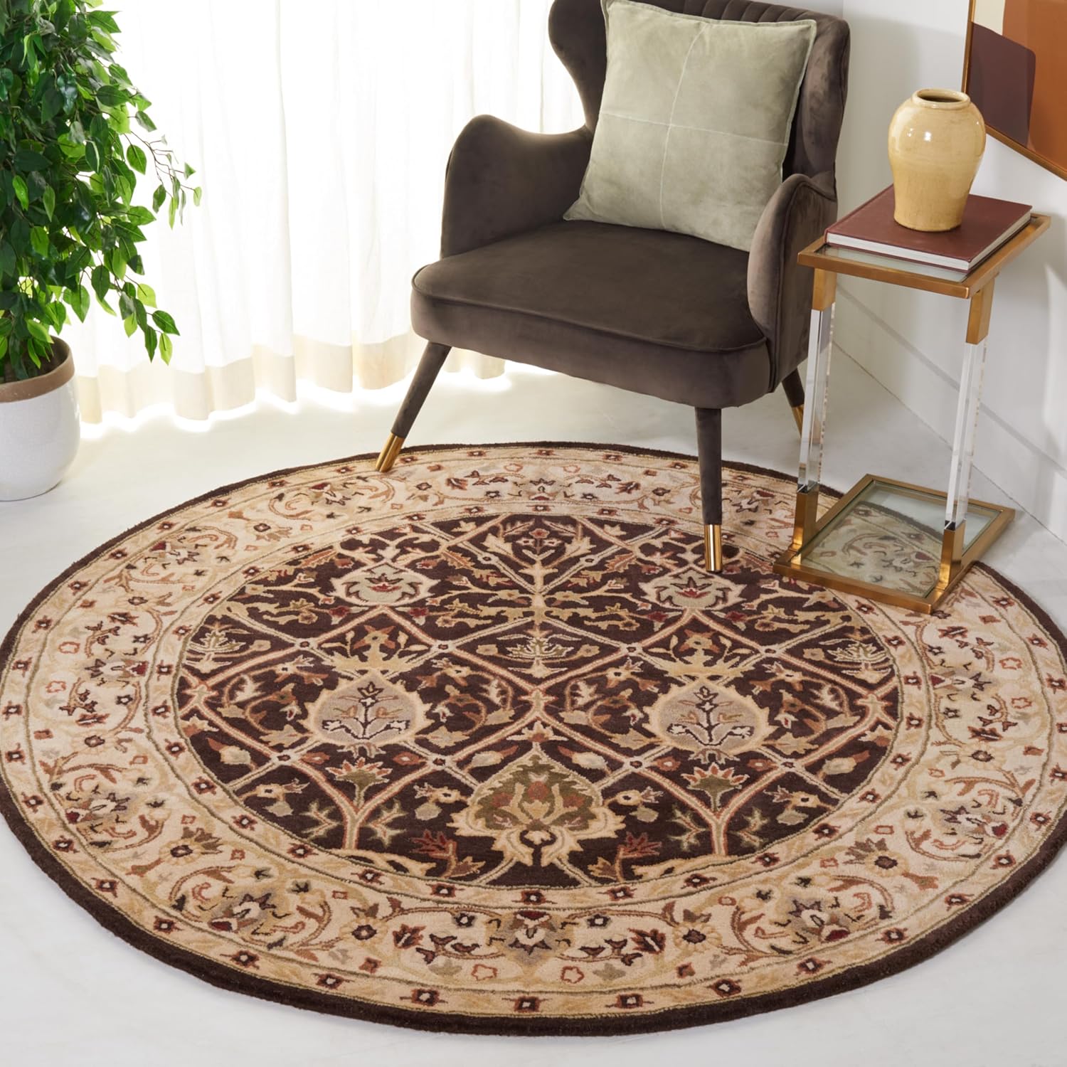 Yazd Persian Tufted Round Carpet & Rug