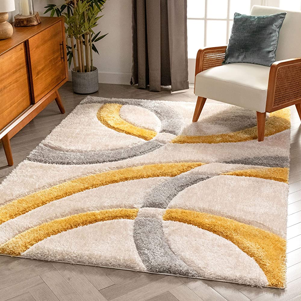 Yellow & Grey San Francisco Shaggy Carpet | Luxurious Handmade Microfiber Area Rug